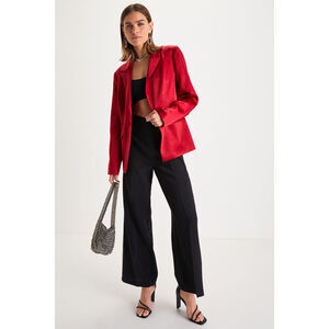 Lulus Sleek Vision Red Satin Button-front Blazer - Size S